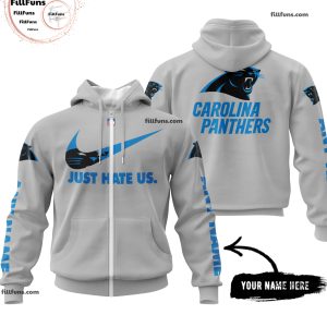 Custom Name NFL Carolina Panthers Just Hate Us Grey Hoodie