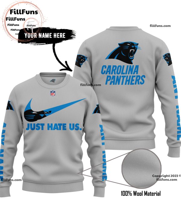 Custom Name NFL Carolina Panthers Just Hate Us Grey Hoodie
