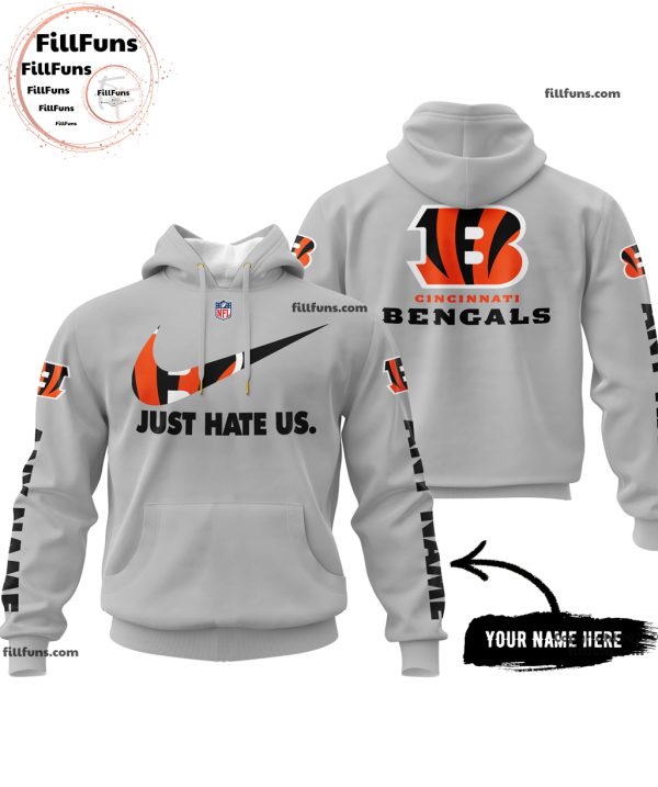 Custom Name NFL Cincinnati Bengals Just Hate Us Grey Hoodie