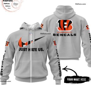 Custom Name NFL Cincinnati Bengals Just Hate Us Grey Hoodie