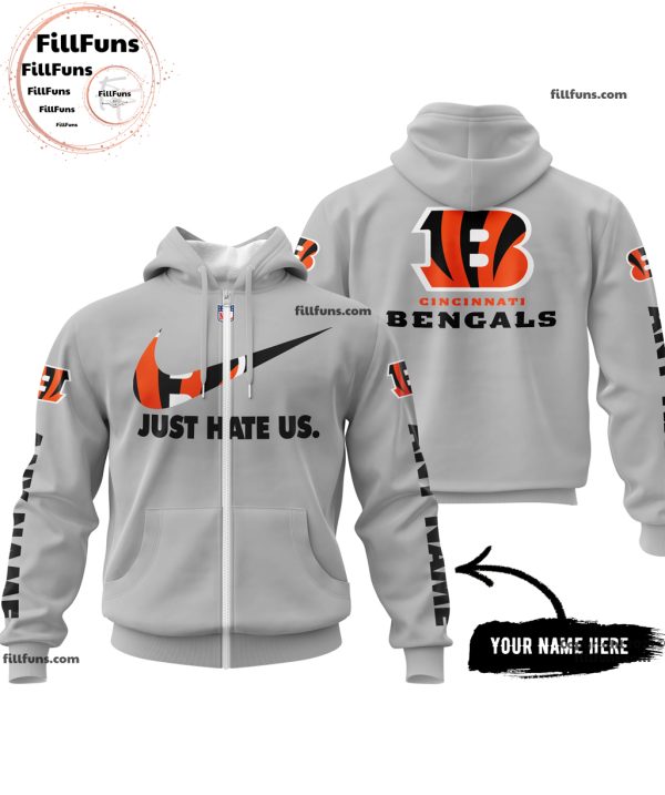 Custom Name NFL Cincinnati Bengals Just Hate Us Grey Hoodie