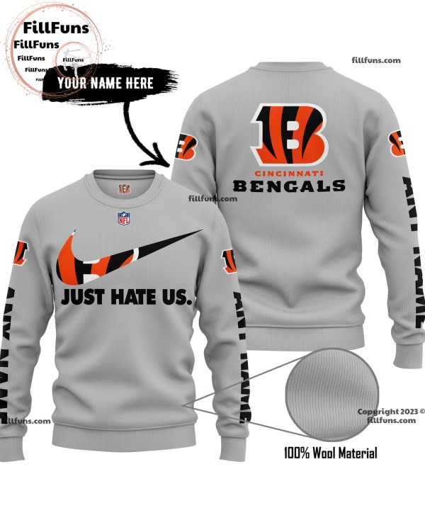 Custom Name NFL Cincinnati Bengals Just Hate Us Grey Hoodie