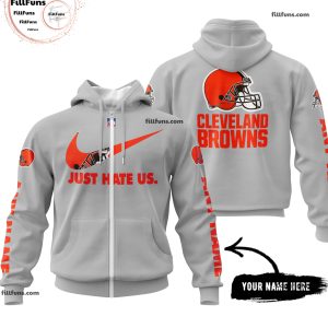Custom Name NFL Cleveland Browns Just Hate Us Grey Hoodie