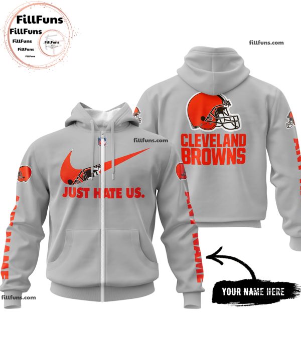 Custom Name NFL Cleveland Browns Just Hate Us Grey Hoodie