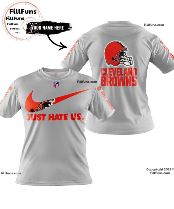 Custom Name NFL Cleveland Browns Just Hate Us Grey Hoodie