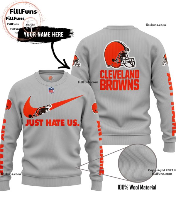 Custom Name NFL Cleveland Browns Just Hate Us Grey Hoodie