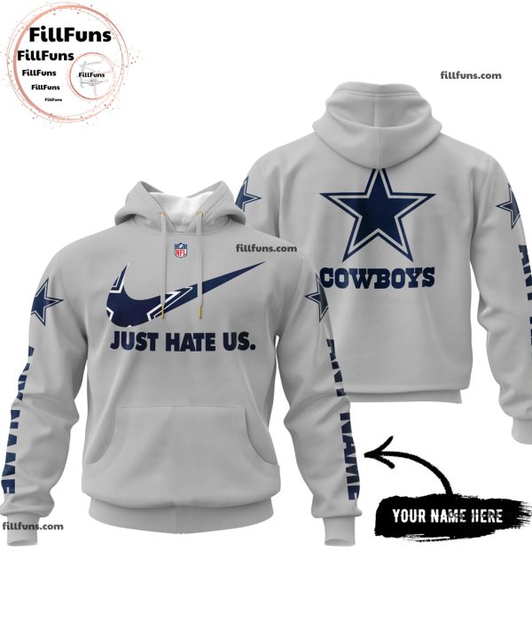 Custom Name NFL Dallas Cowboys Just Hate Us Grey Hoodie
