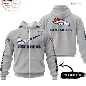 Custom Name NFL Denver Broncos Just Hate Us Grey Hoodie