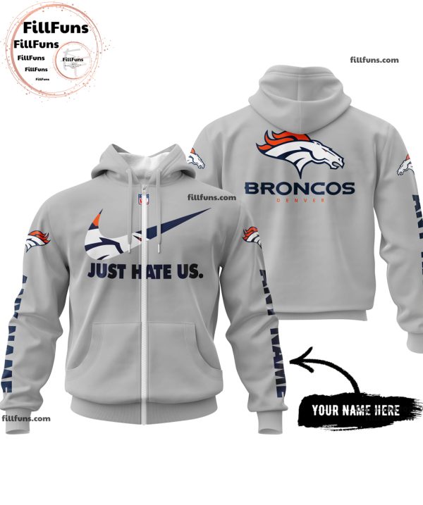 Custom Name NFL Denver Broncos Just Hate Us Grey Hoodie