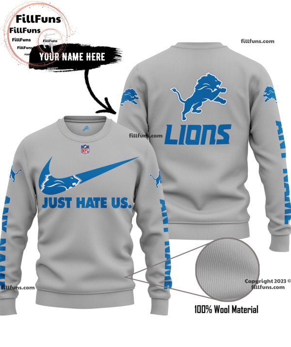 Custom Name NFL Detroit Lions Just Hate Us Grey Hoodie