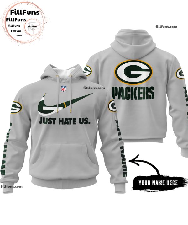 Custom Name NFL Green Bay Packers Just Hate Us Grey Hoodie