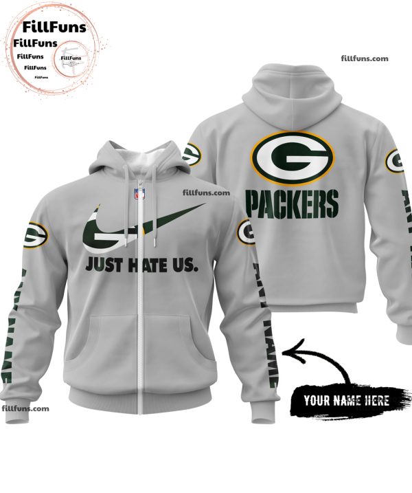 Custom Name NFL Green Bay Packers Just Hate Us Grey Hoodie