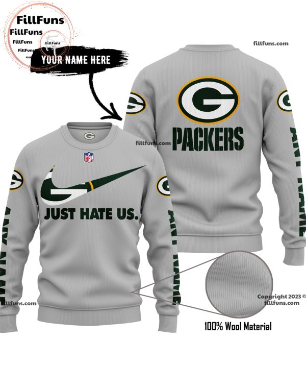 Custom Name NFL Green Bay Packers Just Hate Us Grey Hoodie