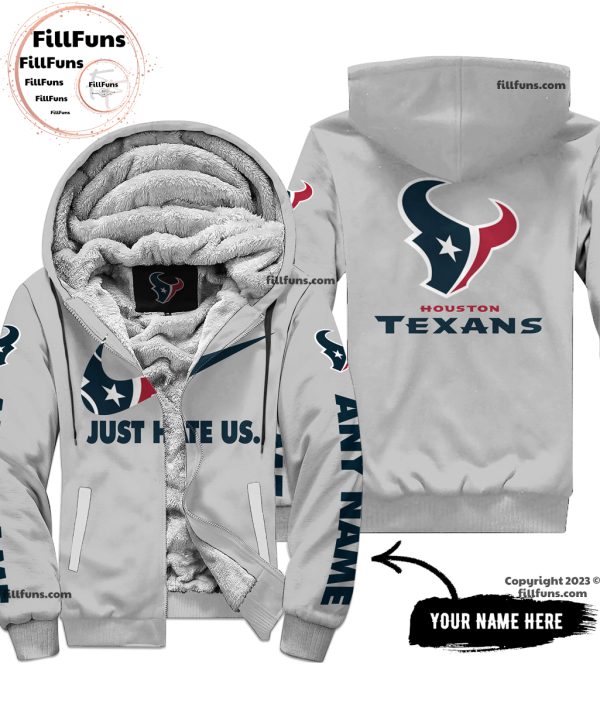 Custom Name NFL Houston Texans Just Hate Us Grey Hoodie