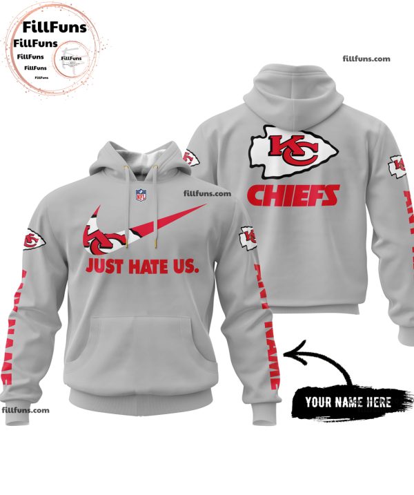 Custom Name NFL Kansas City Chiefs Just Hate Us Grey Hoodie