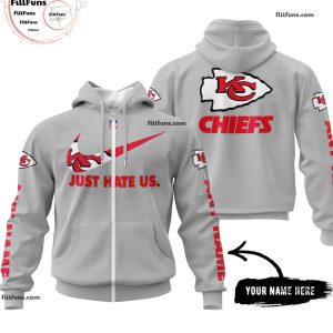 Custom Name NFL Kansas City Chiefs Just Hate Us Grey Hoodie