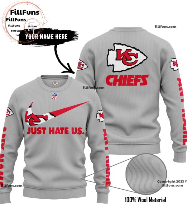 Custom Name NFL Kansas City Chiefs Just Hate Us Grey Hoodie