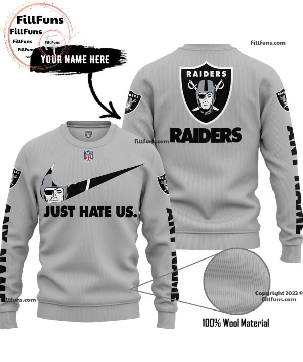 Custom Name NFL Las Vegas Raiders Just Hate Us Grey Hoodie