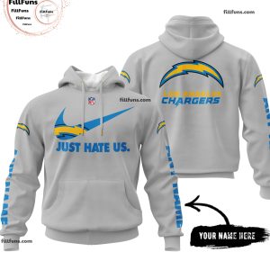 Custom Name NFL Los Angeles Chargers Just Hate Us Grey Hoodie
