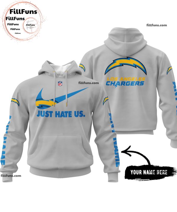 Custom Name NFL Los Angeles Chargers Just Hate Us Grey Hoodie