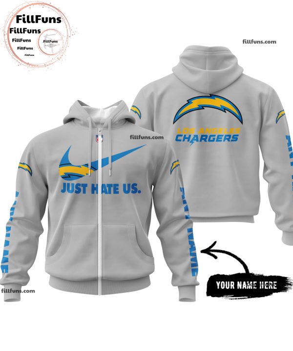 Custom Name NFL Los Angeles Chargers Just Hate Us Grey Hoodie