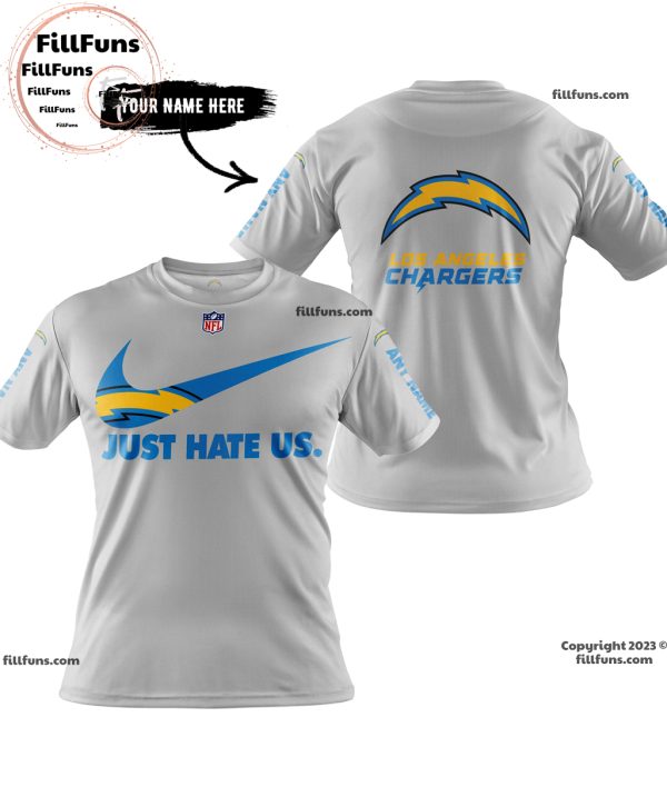 Custom Name NFL Los Angeles Chargers Just Hate Us Grey Hoodie