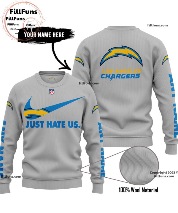 Custom Name NFL Los Angeles Chargers Just Hate Us Grey Hoodie