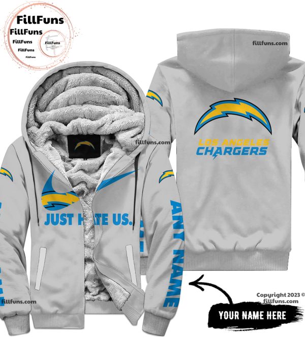 Custom Name NFL Los Angeles Chargers Just Hate Us Grey Hoodie