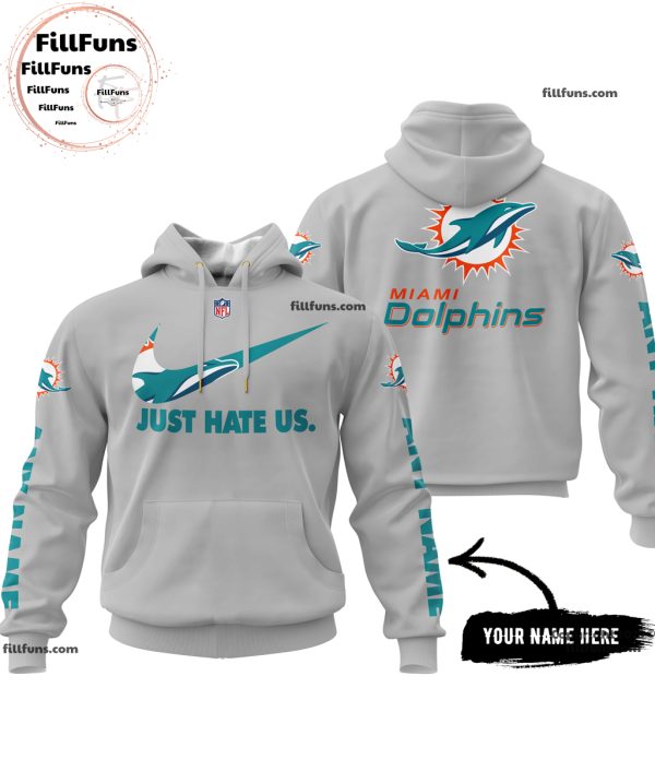 Custom Name NFL Miami Dolphins Just Hate Us Grey Hoodie