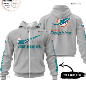 Custom Name NFL Miami Dolphins Just Hate Us Grey Hoodie