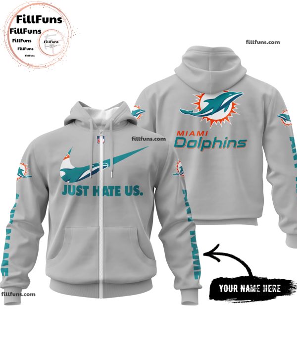 Custom Name NFL Miami Dolphins Just Hate Us Grey Hoodie