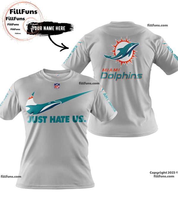 Custom Name NFL Miami Dolphins Just Hate Us Grey Hoodie