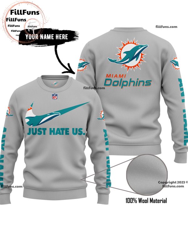 Custom Name NFL Miami Dolphins Just Hate Us Grey Hoodie