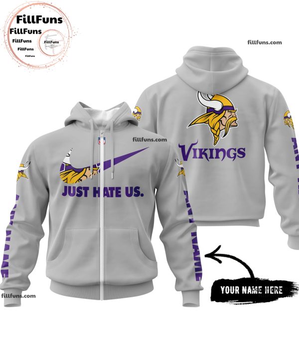 Custom Name NFL Minnesota Vikings Just Hate Us Grey Hoodie