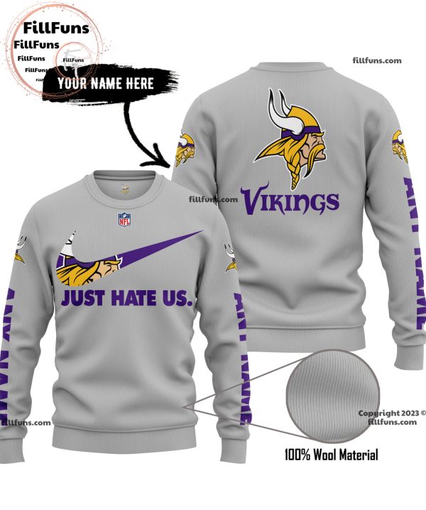 Custom Name NFL Minnesota Vikings Just Hate Us Grey Hoodie