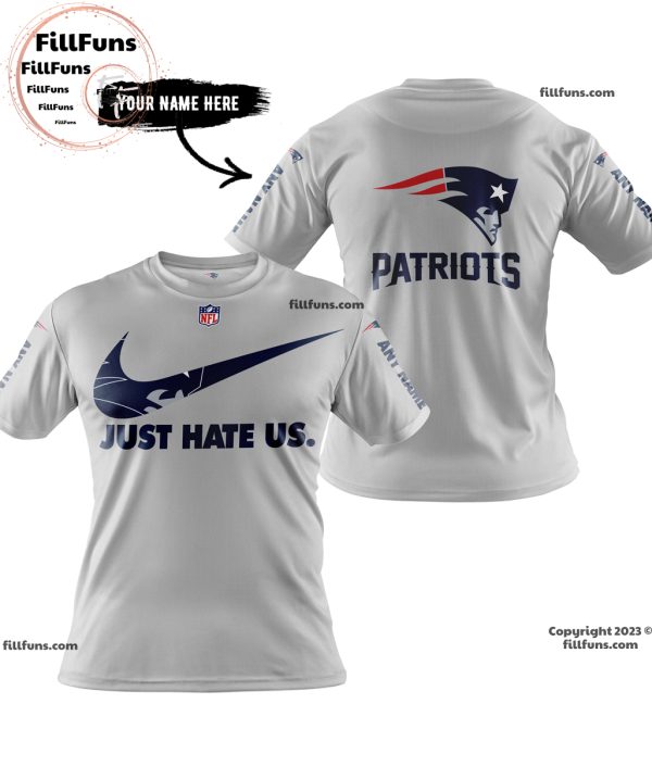 Custom Name NFL New England Patriots Just Hate Us Grey Hoodie