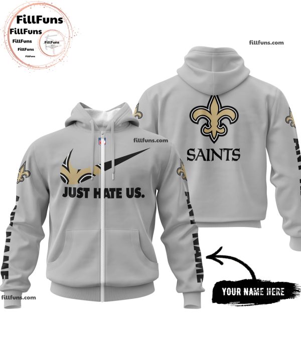 Custom Name NFL New Orleans Saints Just Hate Us Grey Hoodie