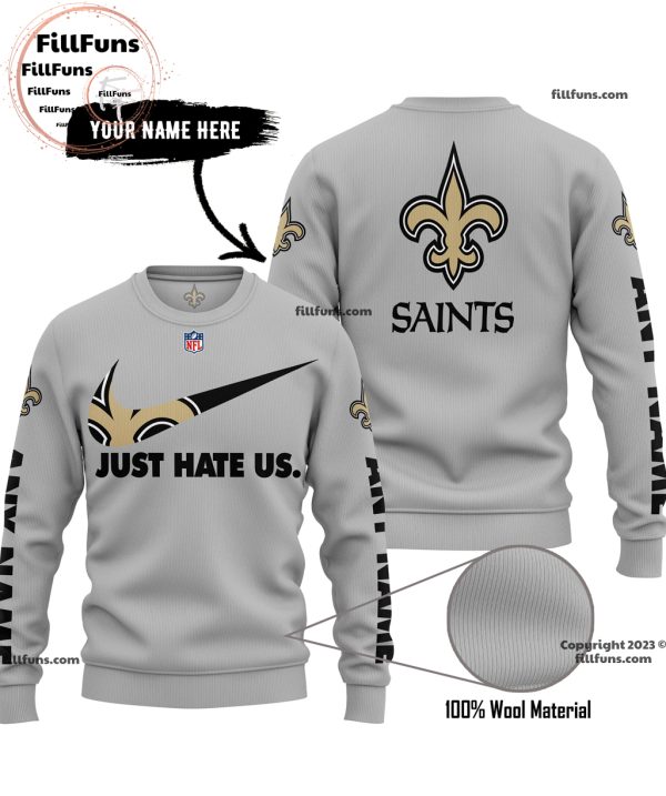 Custom Name NFL New Orleans Saints Just Hate Us Grey Hoodie