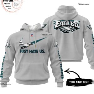 Custom Name NFL Philadelphia Eagles Just Hate Us Grey Hoodie