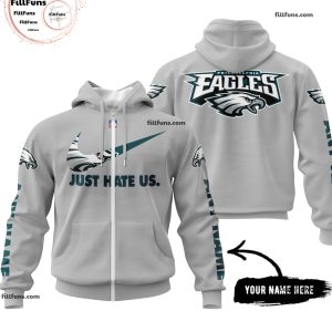 Custom Name NFL Philadelphia Eagles Just Hate Us Grey Hoodie
