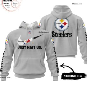 Custom Name NFL Pittsburgh Steelers Just Hate Us Grey Hoodie