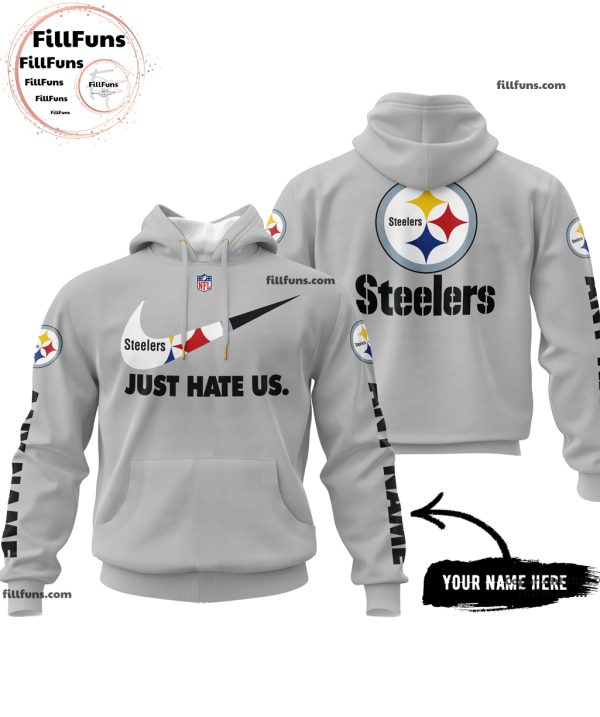 Custom Name NFL Pittsburgh Steelers Just Hate Us Grey Hoodie