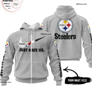 Custom Name NFL Pittsburgh Steelers Just Hate Us Grey Hoodie