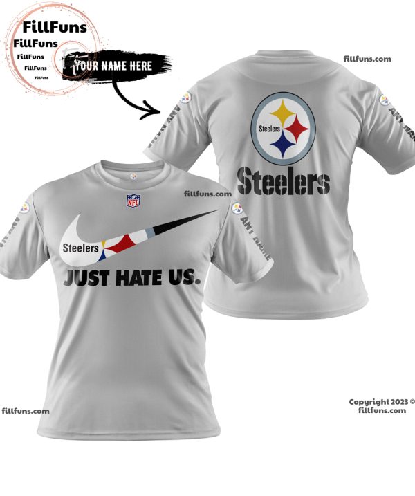 Custom Name NFL Pittsburgh Steelers Just Hate Us Grey Hoodie