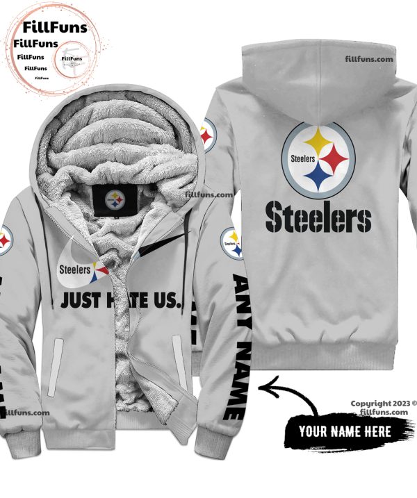 Custom Name NFL Pittsburgh Steelers Just Hate Us Grey Hoodie