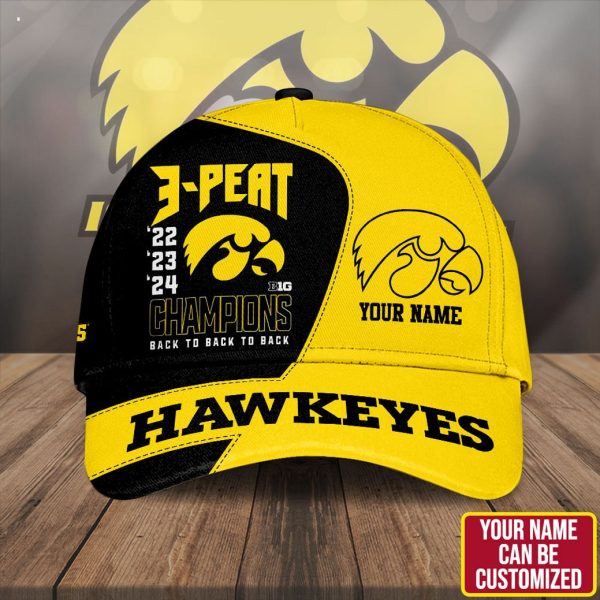 Custom Name 3-Peat 22 23 24 B1G Champions Back To Back To Back Iowa Hawkeyes Classic Cap