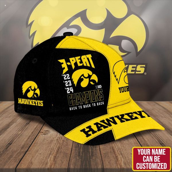 Custom Name 3-Peat 22 23 24 B1G Champions Back To Back To Back Iowa Hawkeyes Classic Cap