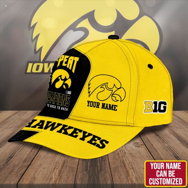 Custom Name 3-Peat 22 23 24 B1G Champions Back To Back To Back Iowa Hawkeyes Classic Cap