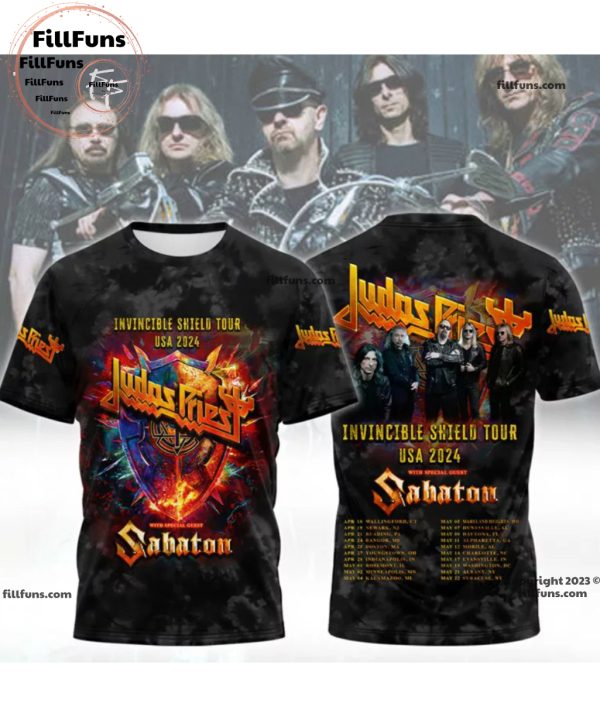 Judas Priest The Invincible Shield Tour USA 2024 Sabaton 3D T-Shirt