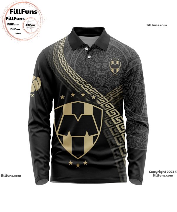 LIGA MX C.F. Monterrey Special Black And Gold Long Sleeve Polo Design